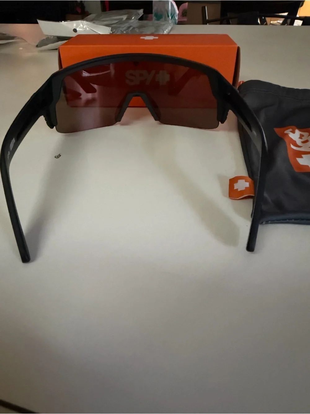 SPY Black Sunglasses with Orange-Red Mirrored Lens